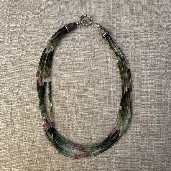 Five Strand Multi Color Tourmaline Gemstone Necklace  18" length - Picture 2 of 8